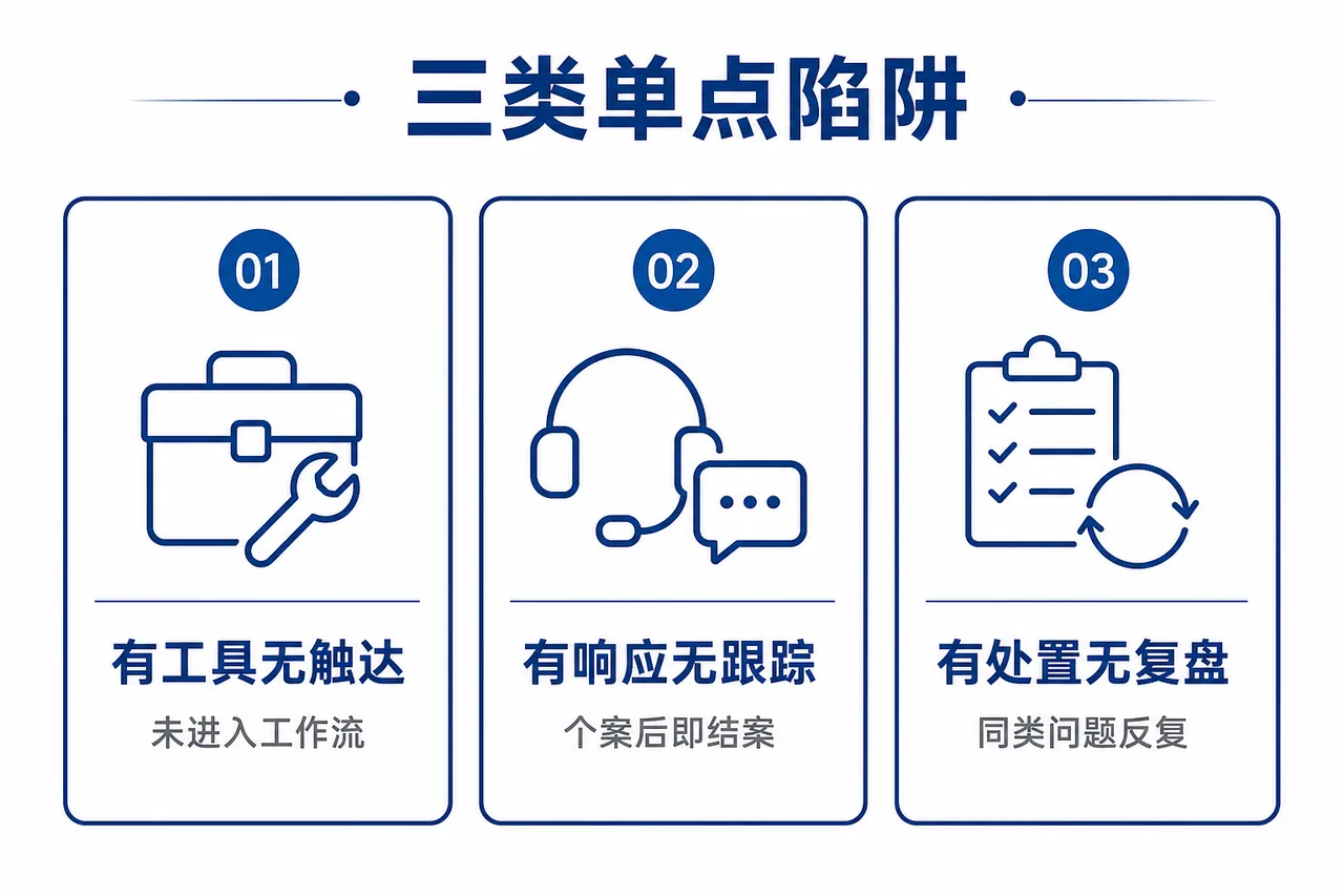 图片标题为“三类单点陷阱”,展示了三类常见治理盲区